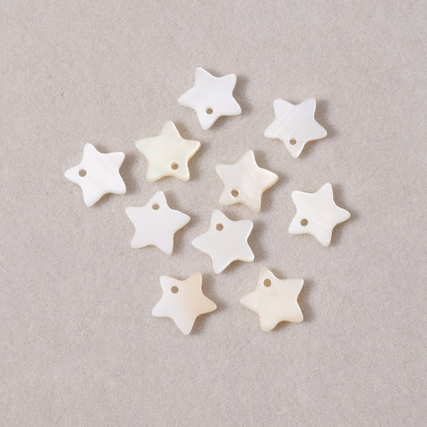 10 Perles Pendentifs En Nacre Blanche Ronde 10mm - Lot Neuf Pour Création De Bijoux
