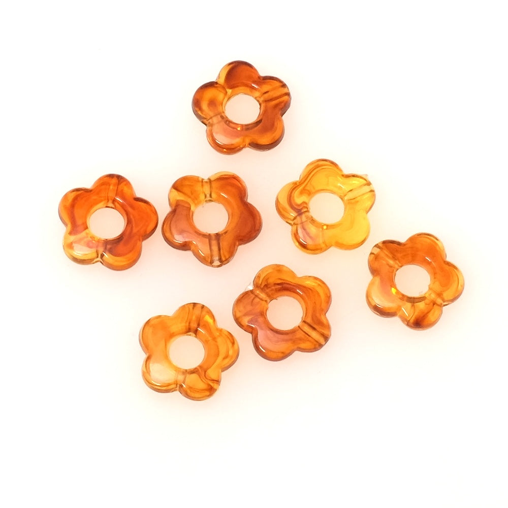 6 Perles fleurs 14mm en acrylique Ambré