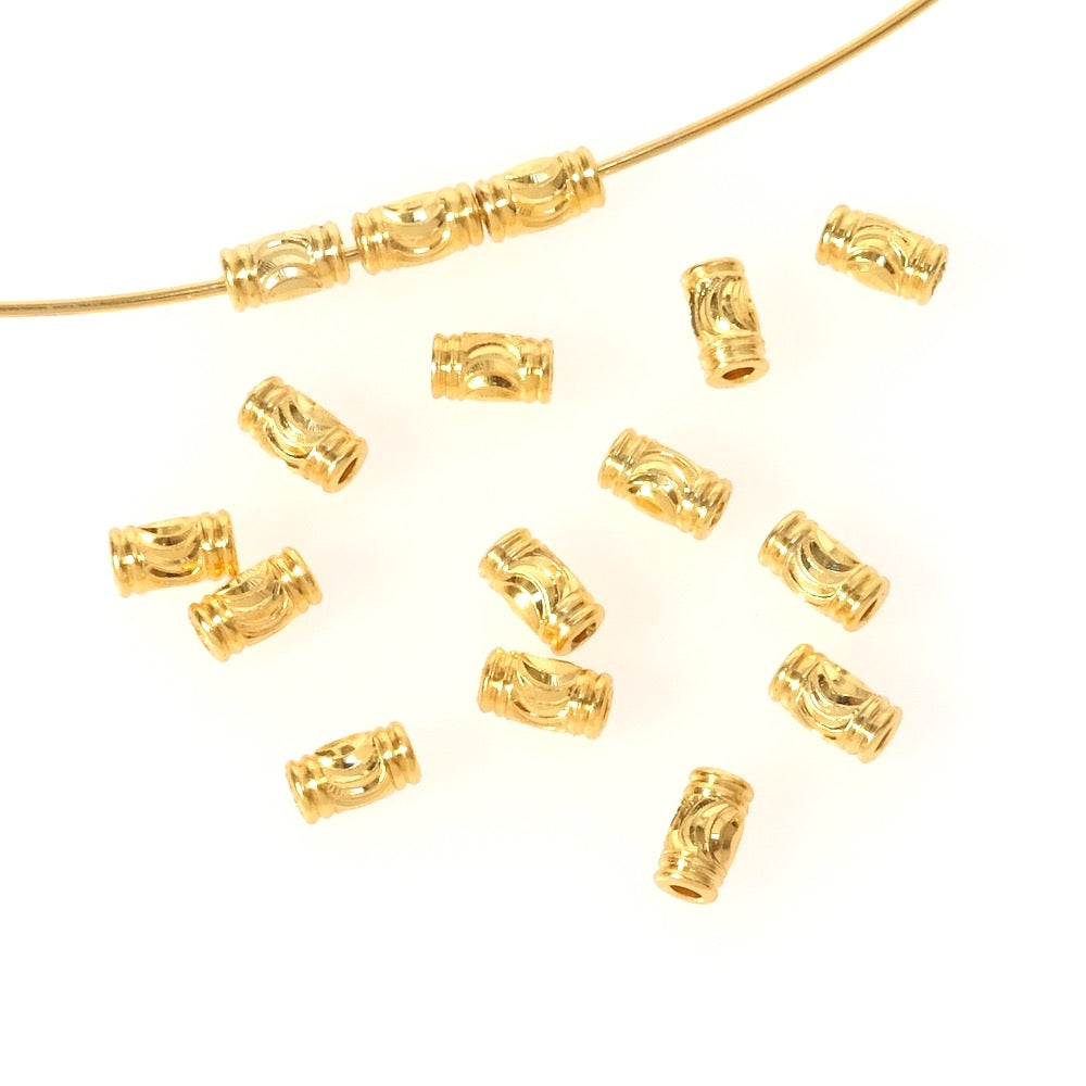 6 perles tubes facettés 3x5mm en Laiton doré à l&#39;or fin 24K Premium