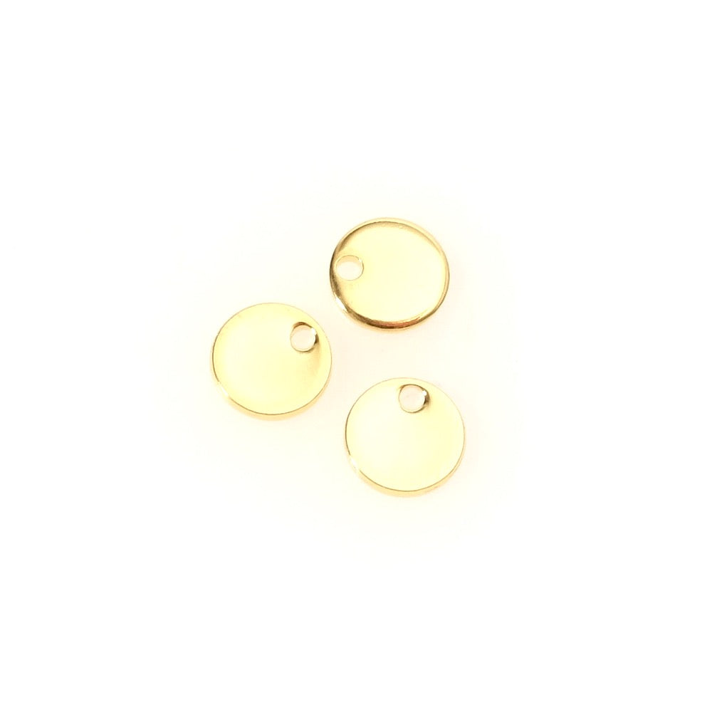 4 pendentifs ronds dorés 18K en acier inoxydable de 7mm.