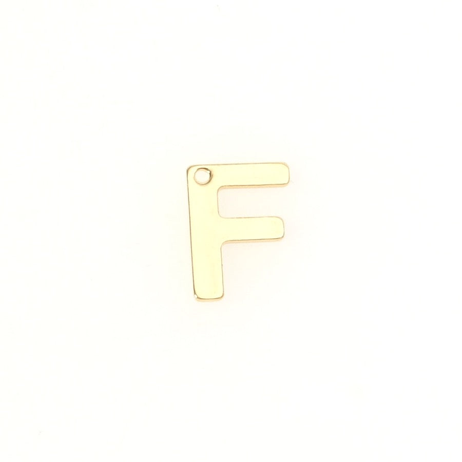 Pendentif lettre F doré en acier inoxydable 304.