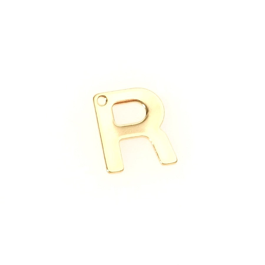 Pendentif lettre R doré en acier inoxydable 304.