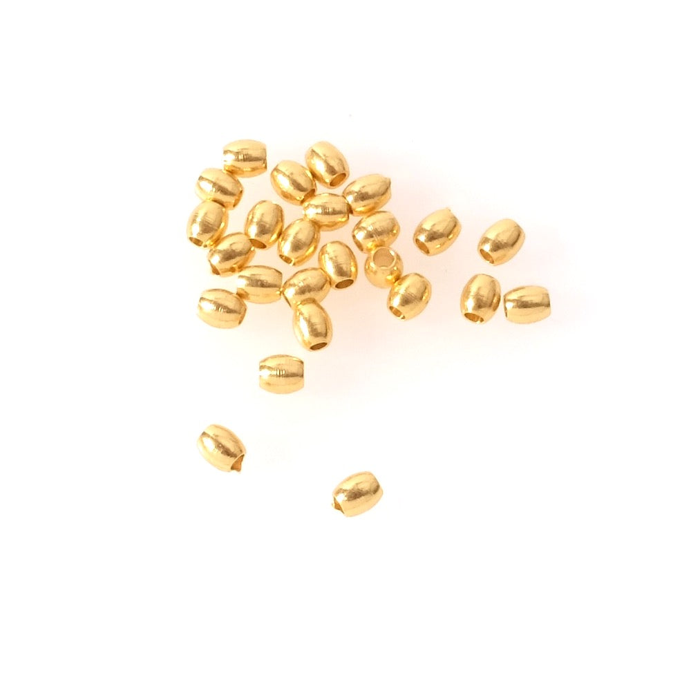 10 petites perles Ovales 3mm en Laiton doré à l&#39;or fin 24K Premium