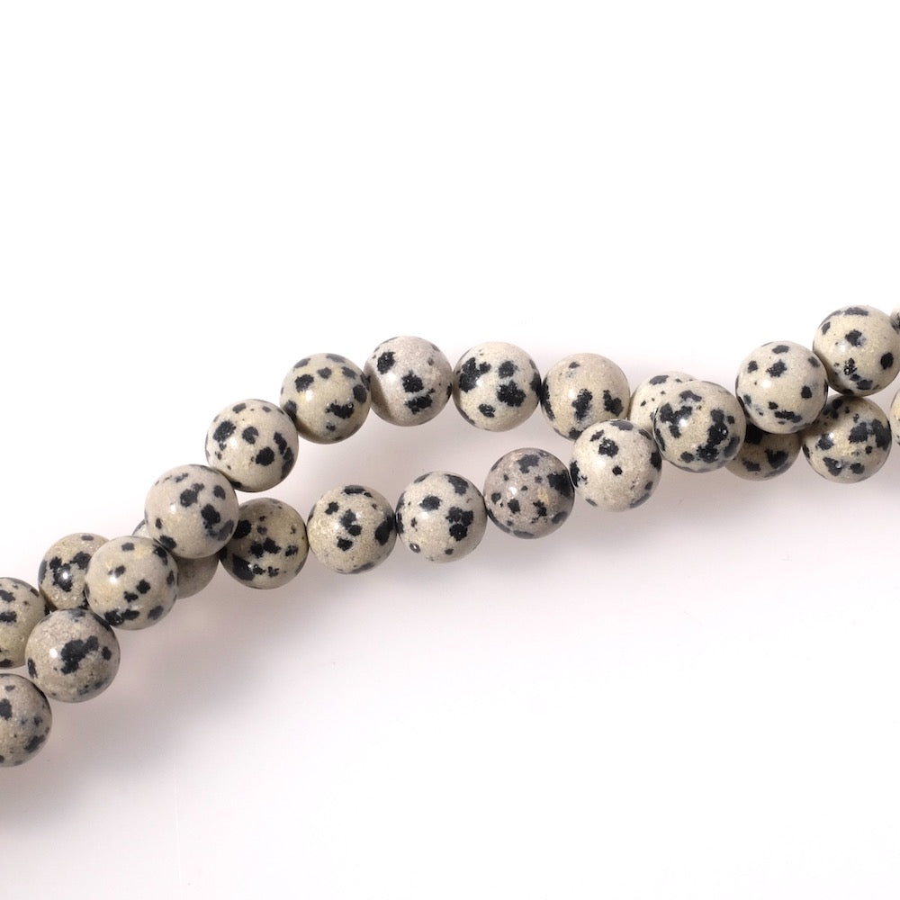 Fil de perles rondes 8mm naturelles de Jaspe Dalmatien