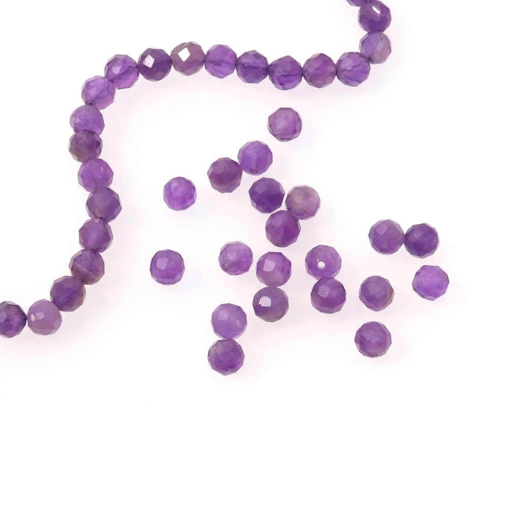 10 perles naturelles rondes facettées 4mm en Améthyste