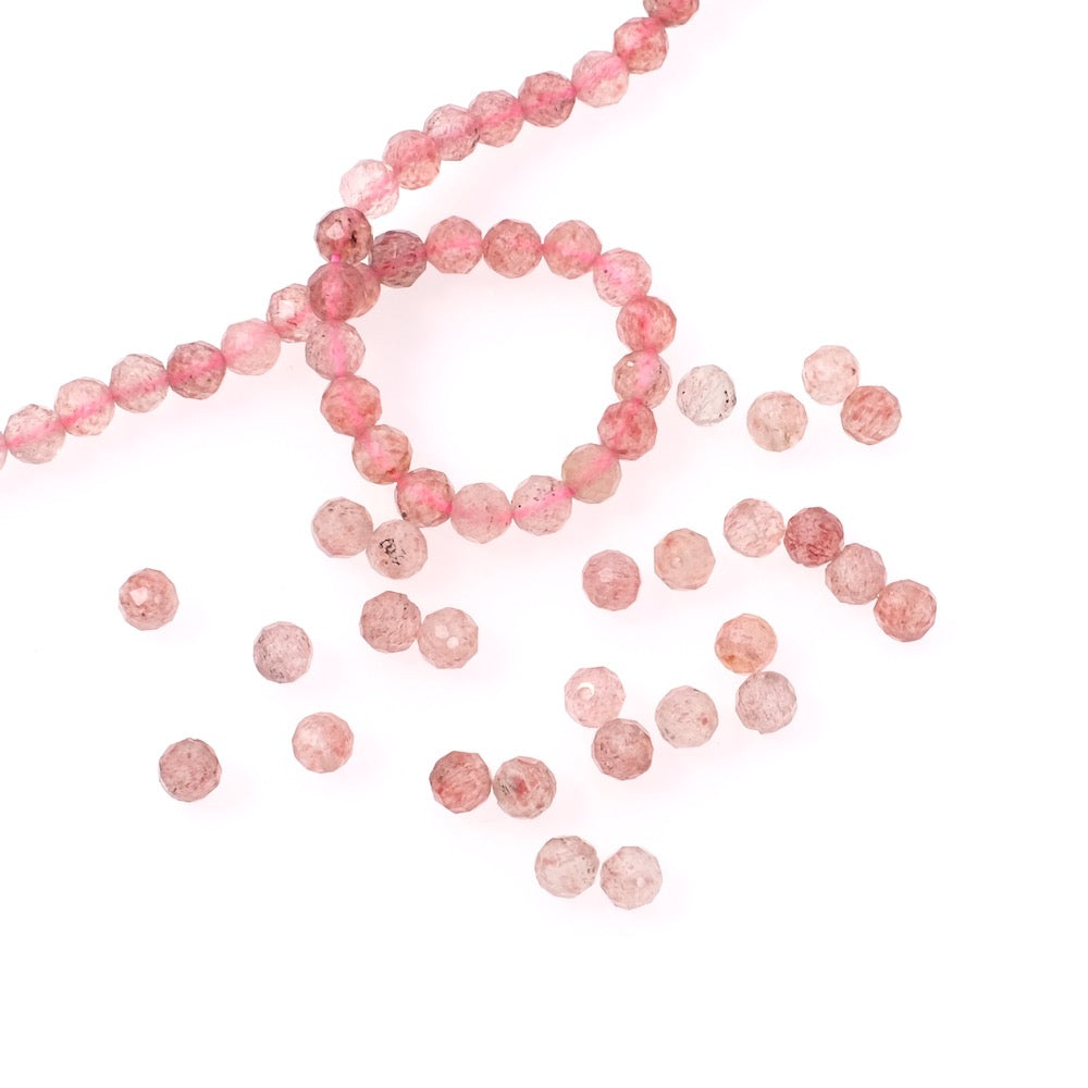 20 perles naturelles rondes facettées 4mm en Quartz fraise