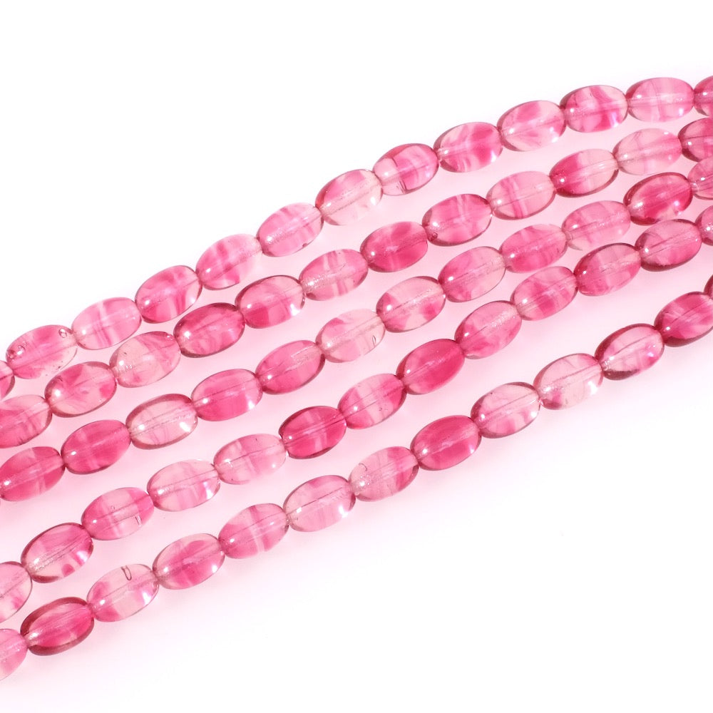 Fil de perles de Bohème ovales 9 x 5mm rose fuchsia transparent