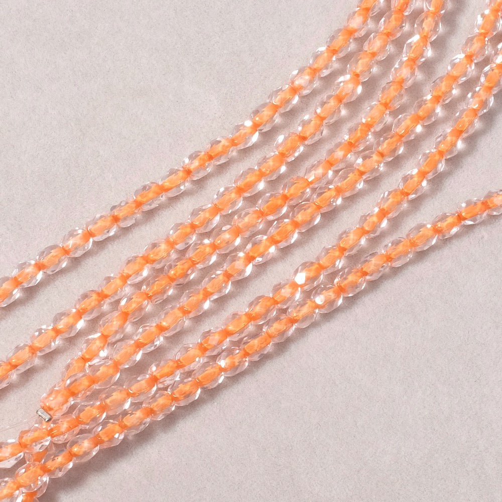 Fil de perles de Bohème rondes facettées 4 mm transparent orange