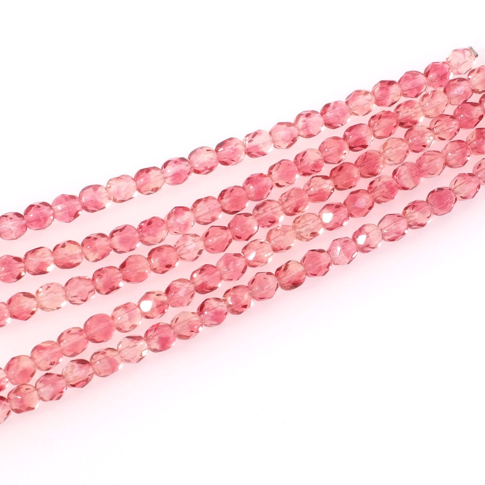 Fil de perles de Bohème rondes facettées 5mm rose nuancé transparent