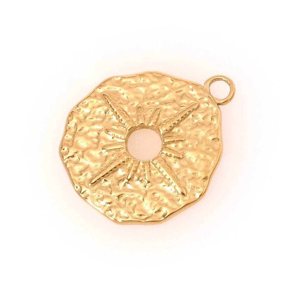 Pendentif étoile texturé doré en acier inoxydable 304 avec finition 18K.