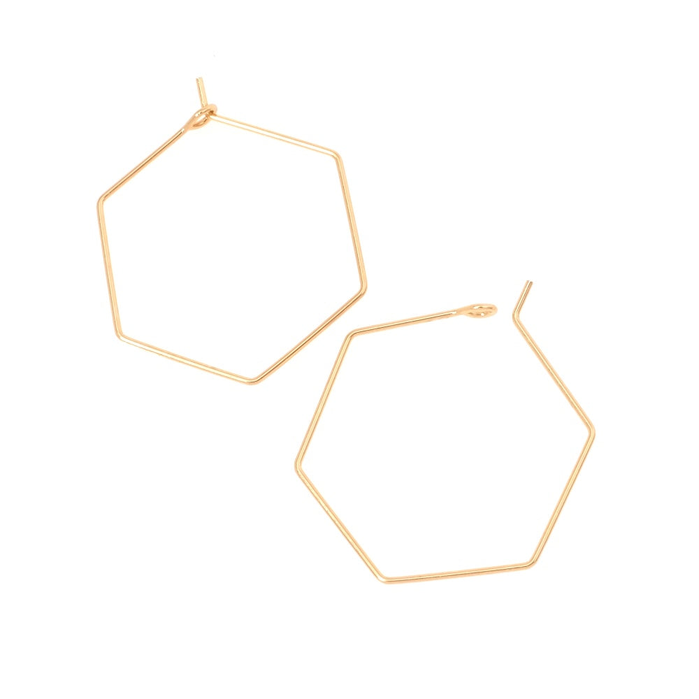 4 boucles d'oreilles créoles hexagone dorées en acier inoxydable.