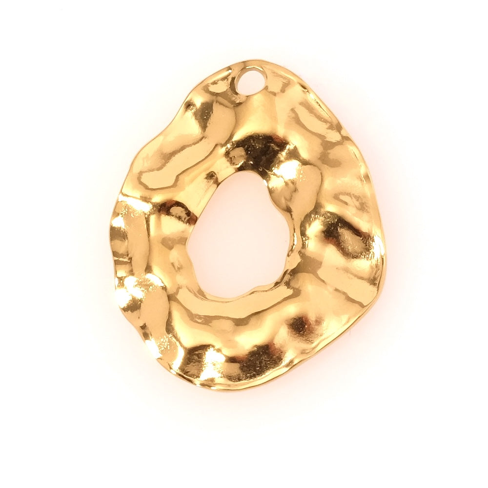 Pendentif ovale doré 18K effet liquide en acier inoxydable.