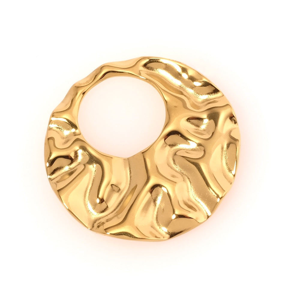 Pendentif rond doré 18K effet liquide en acier inoxydable.