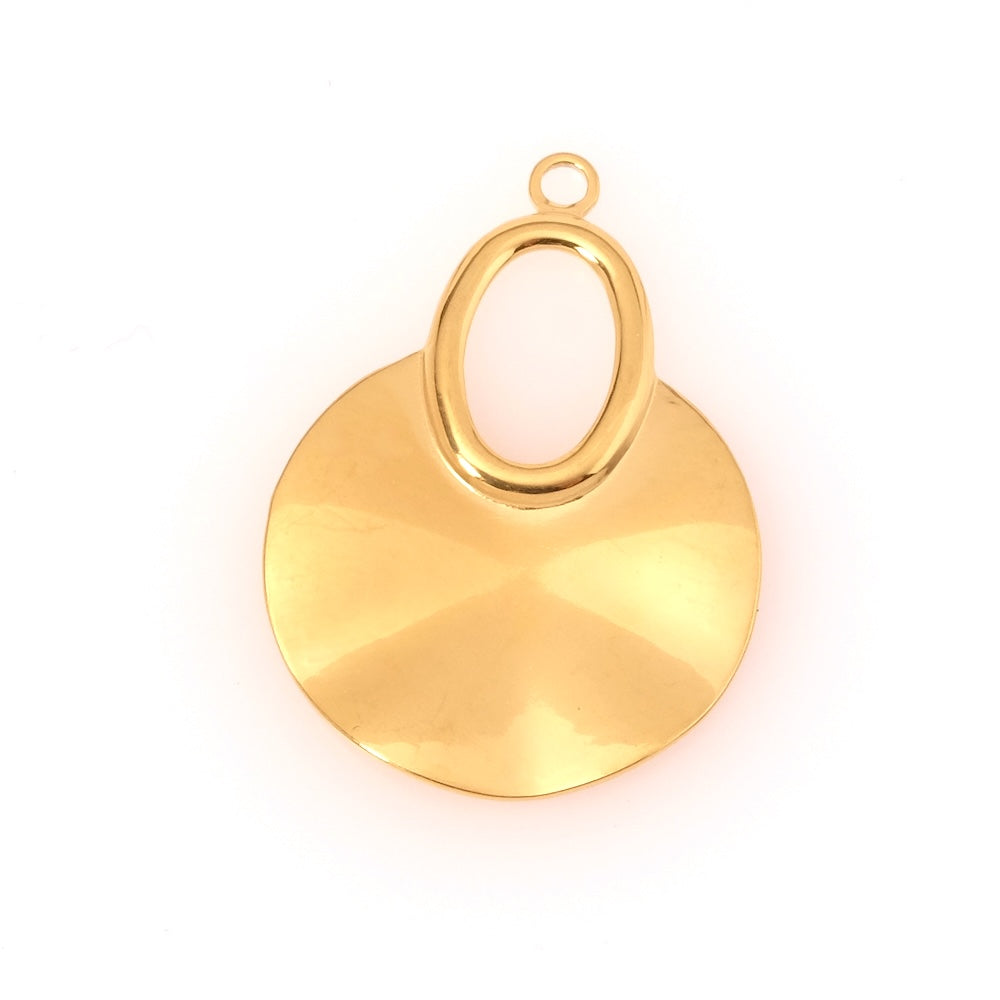 Pendentif rond ethnique en acier inoxydable doré 18K avec une boucle ovale.
