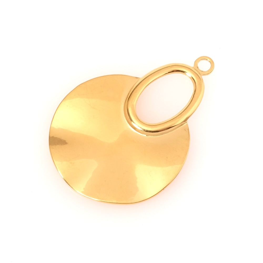 Pendentif rond ethnique en acier inoxydable doré 18K avec une boucle ovale.
