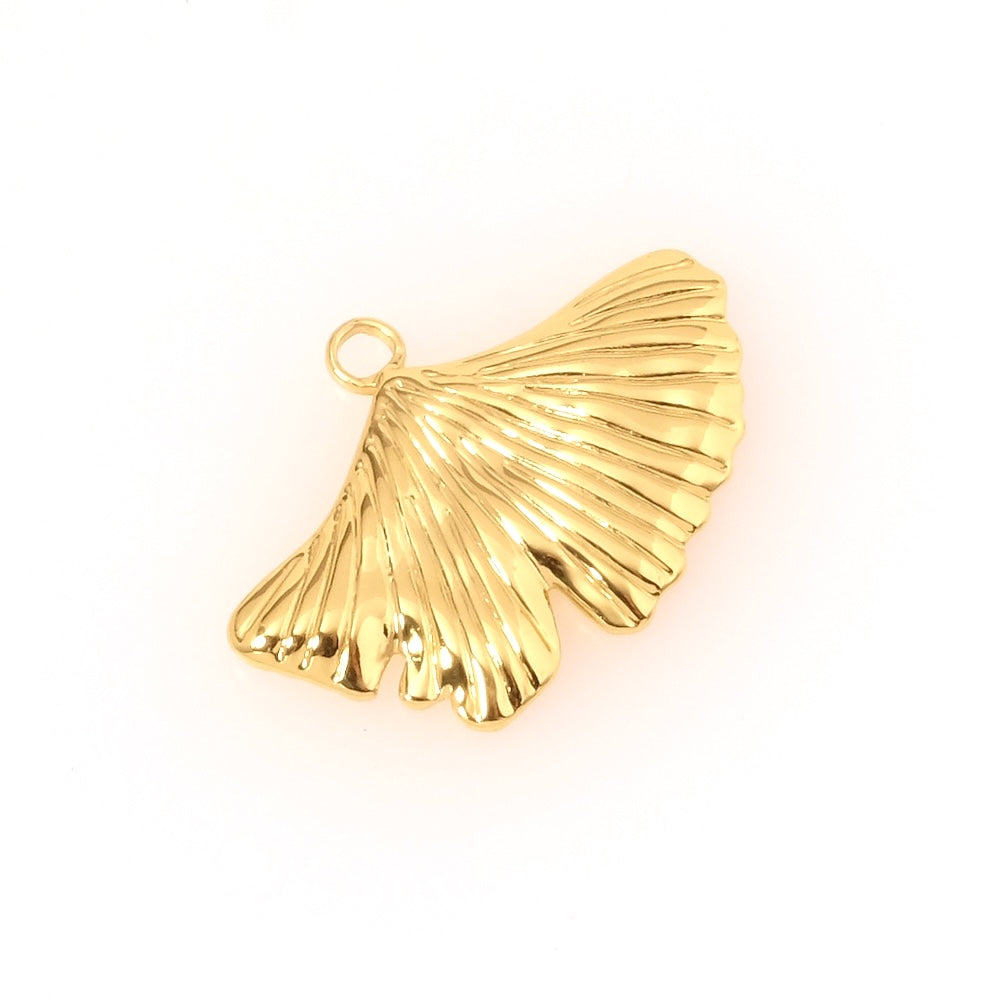Pendentif feuille de Ginkgo doré en acier inoxydable 304.
