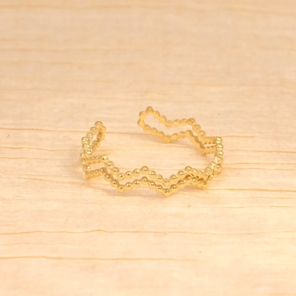 Bague chevron dorée en acier inoxydable 304 avec placage or 14K.