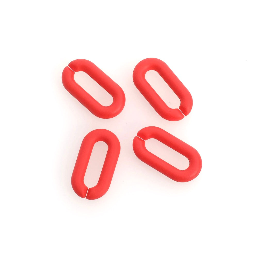 4 maillons ovale 20mm en acétate rouge mat aspect gum