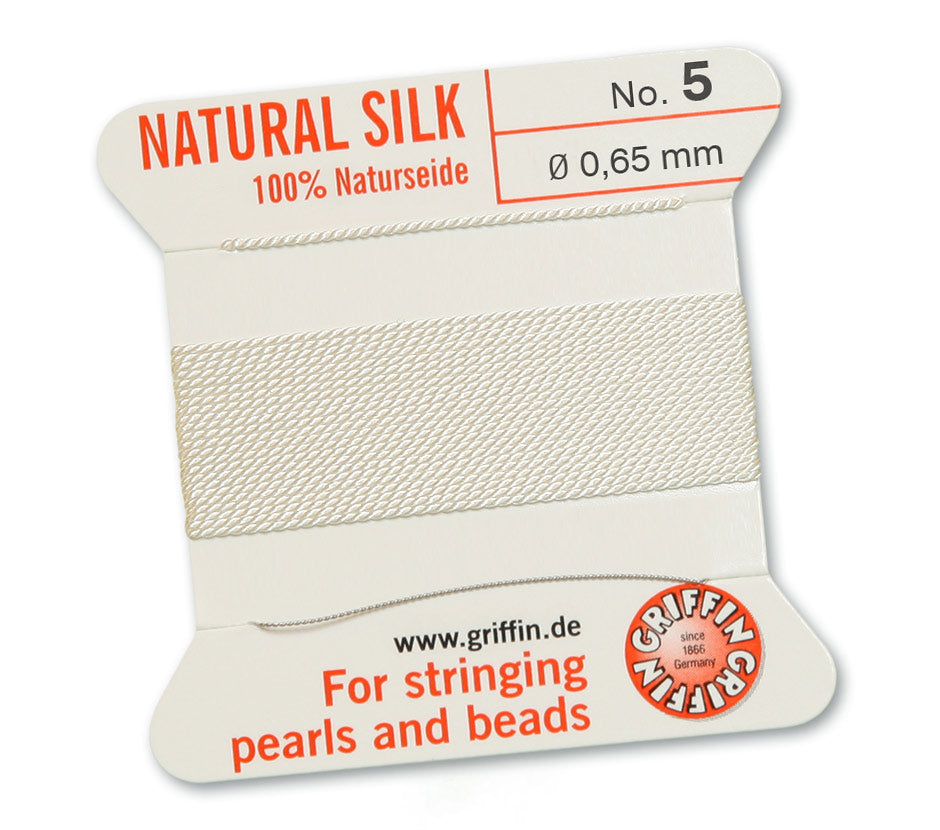 Fil de soie naturelle Griffin blanc 0,65mm sur carte.