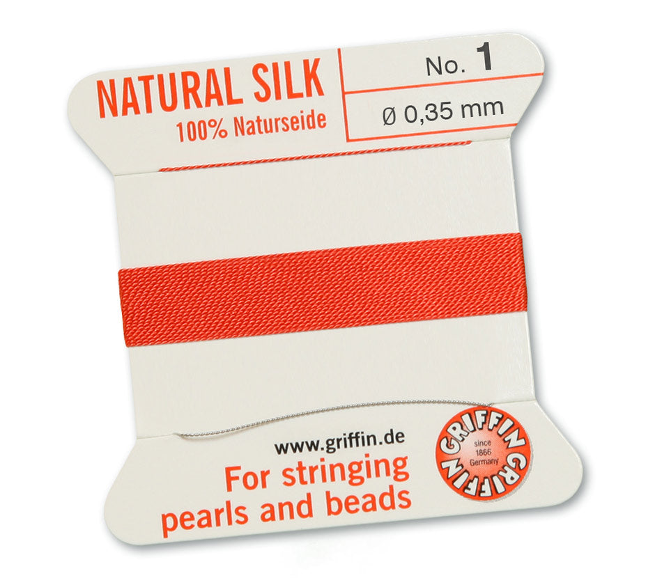 Fil de soie naturelle Griffin corail 0,35mm sur carte avec aiguille.