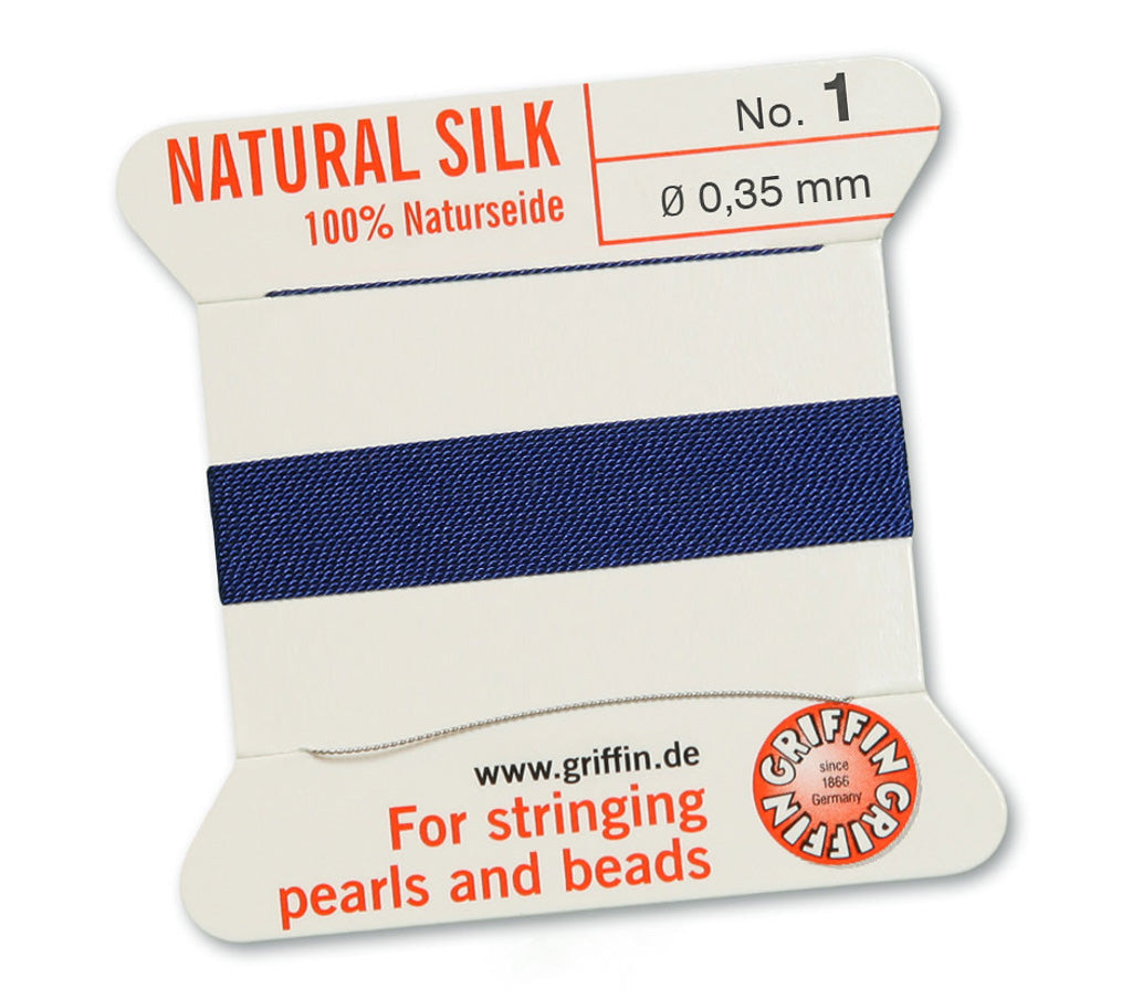 Fil de soie naturelle Griffin bleu foncé de 0,35 mm sur carte.