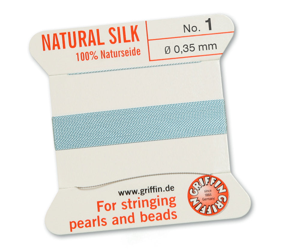 Fil de soie naturelle Griffin turquoise 0,35mm sur carte.
