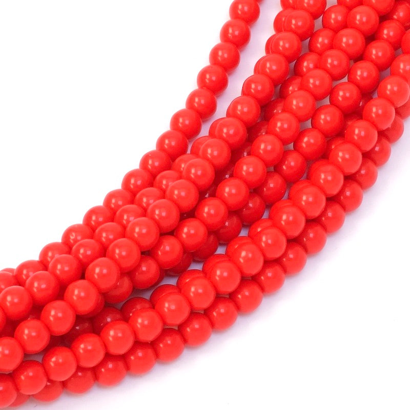 Fil de perles rondes 4mm rouge opaque.