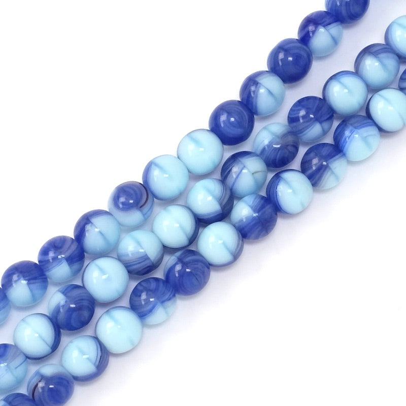 Fil de perles de Bohème rondes 6mm nuances de bleu clair et foncé