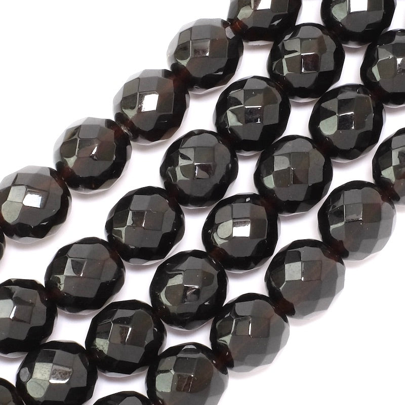 Fil de perles rondes noires facettées de 12mm.