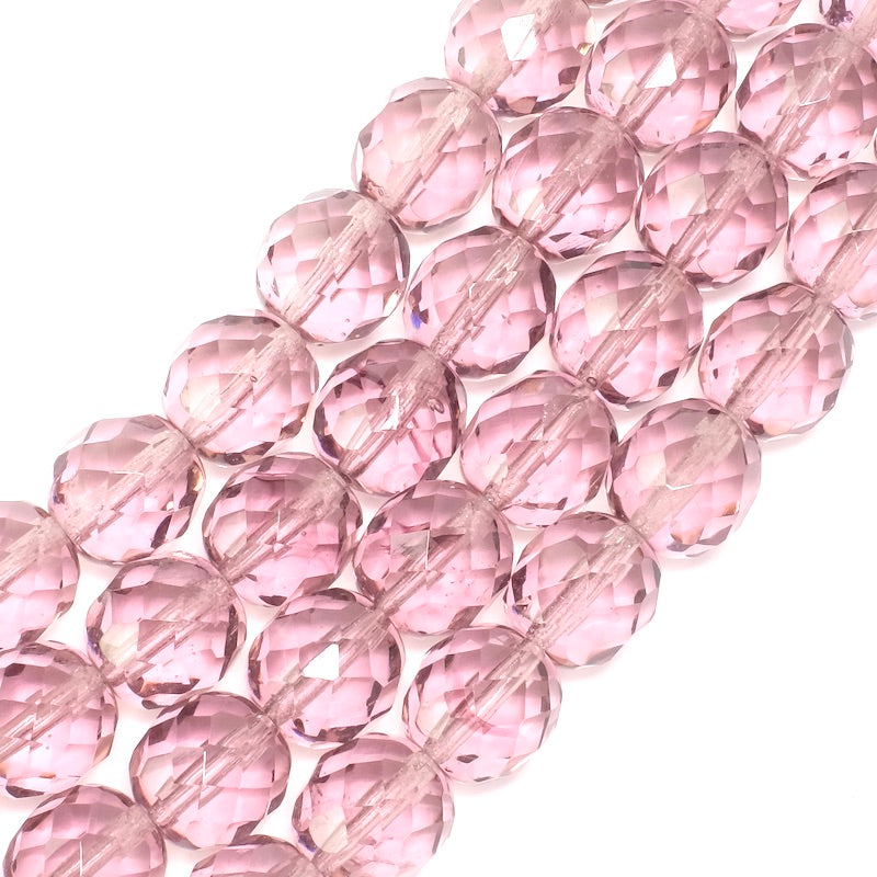 Fil de perles rondes facettées violet transparent de 12mm.