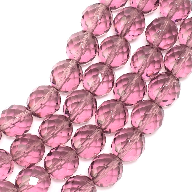 Fil de perles de Bohème rondes facettées violet foncé 12mm