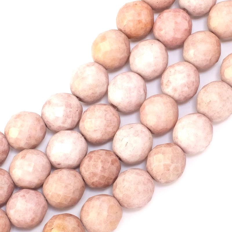Fil de perles rondes facettées en verre, 12mm, rose et blanc.