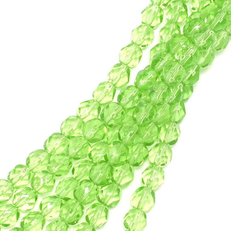 Fil de perles rondes facettées vert clair transparent de 6mm.