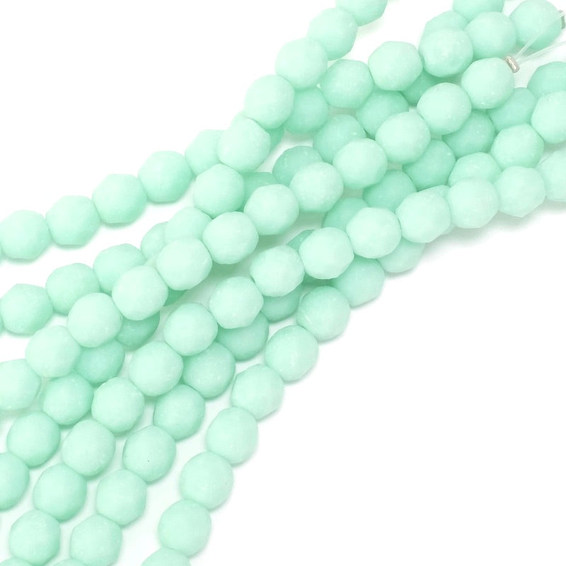 Fil de perles de Bohème rondes facettées 6mm vert menthe