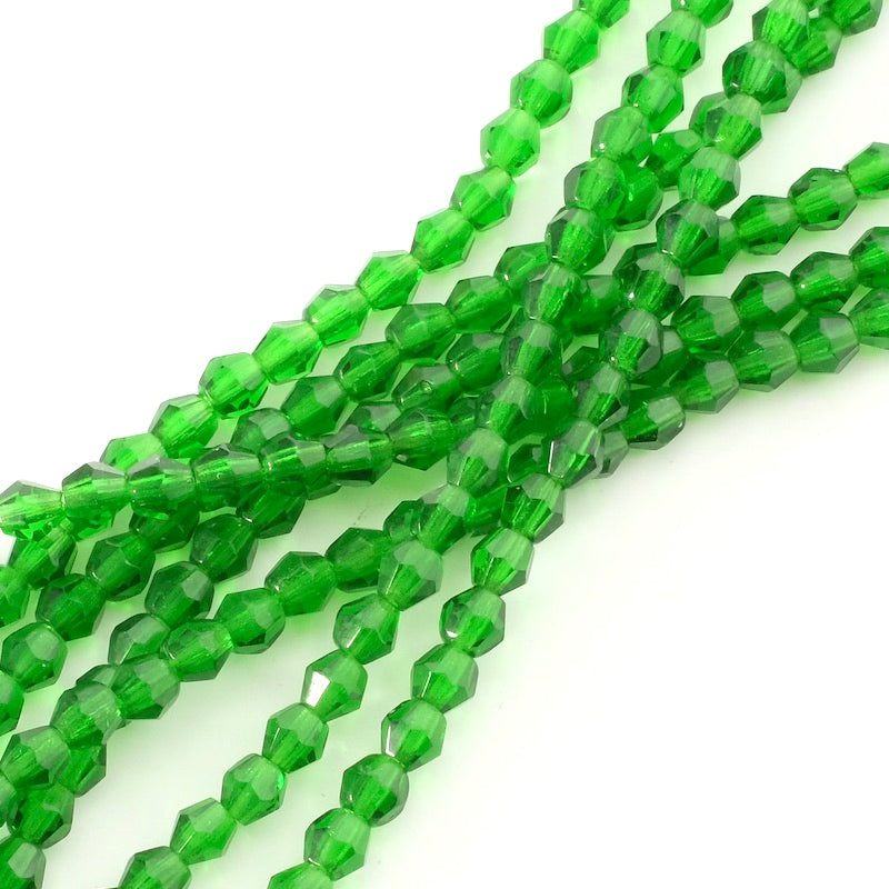 Fil de perles rondes facettées vert foncé transparent.