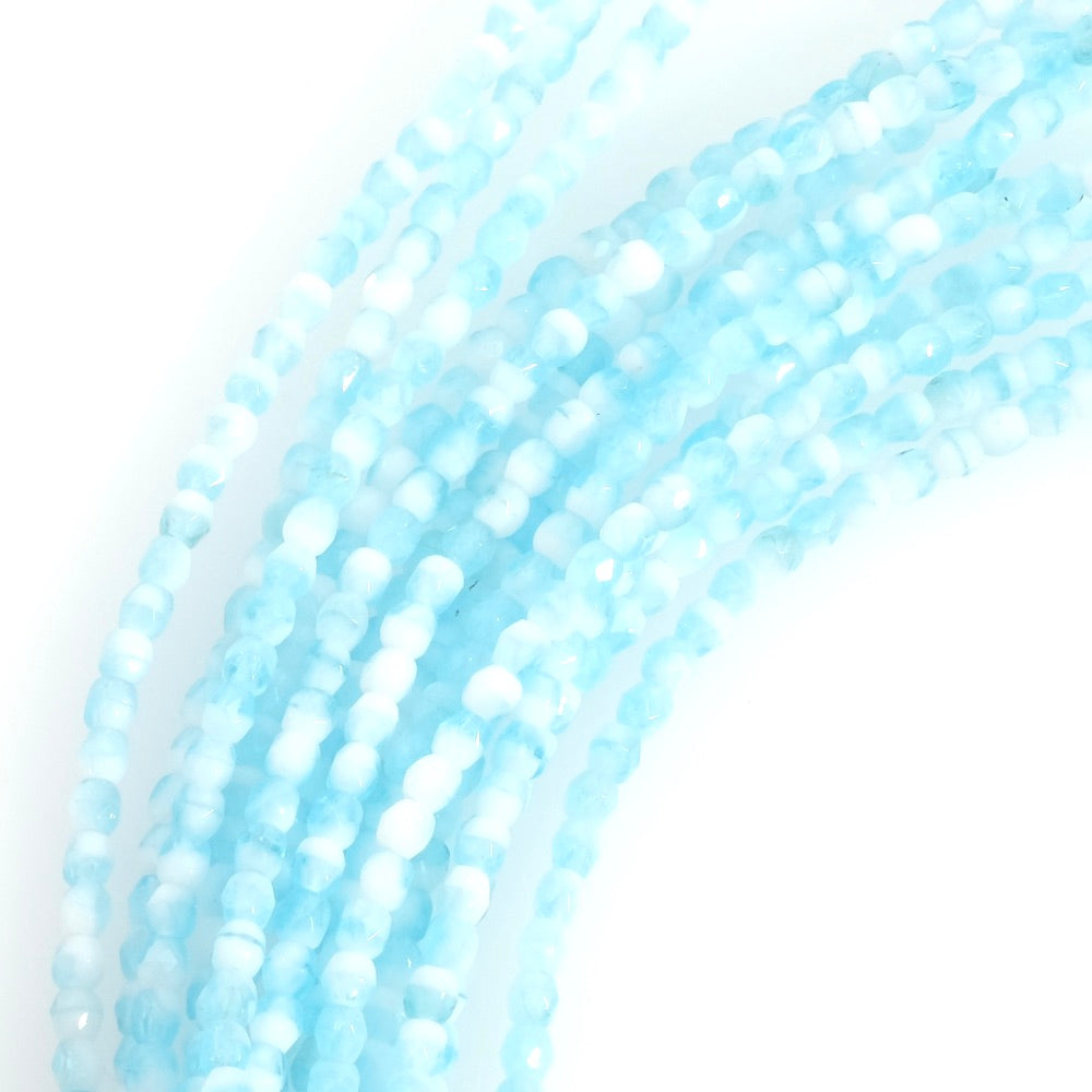 Fil de perles de Bohème rondes facettées 3mm bleu clair