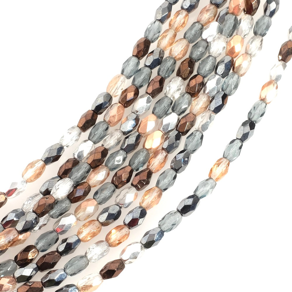 Fil de perles de Bohème Olives facettées 6x4mm nuances métalliques