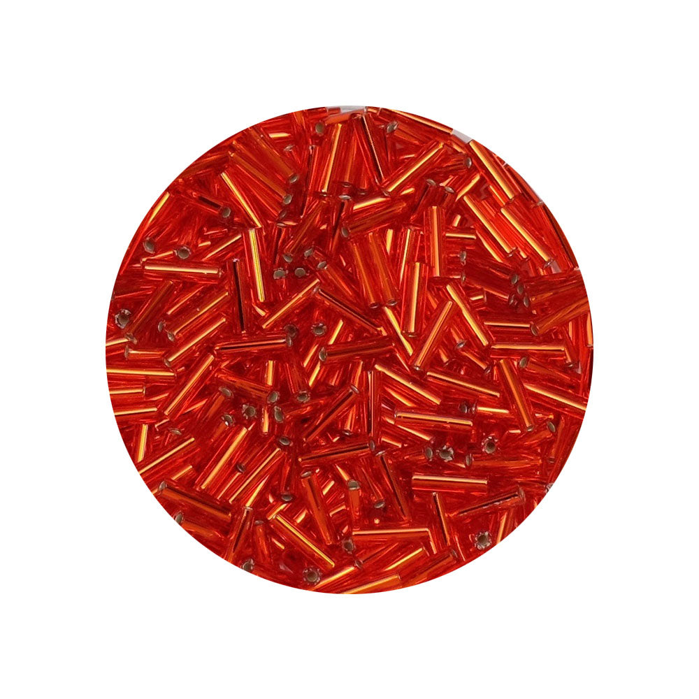 10 grammes de Miyuki Bugles 6x1,7mm N°0010 Flame Red Silver Lined