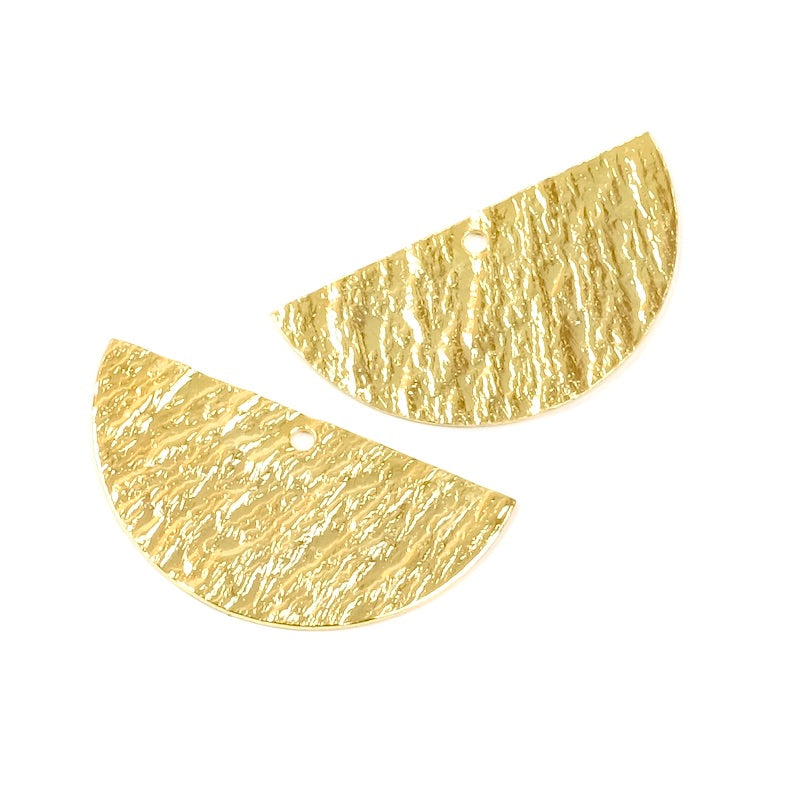 2 Pendentifs Demi cercle 25mm en laiton Doré à l'or fin 24K