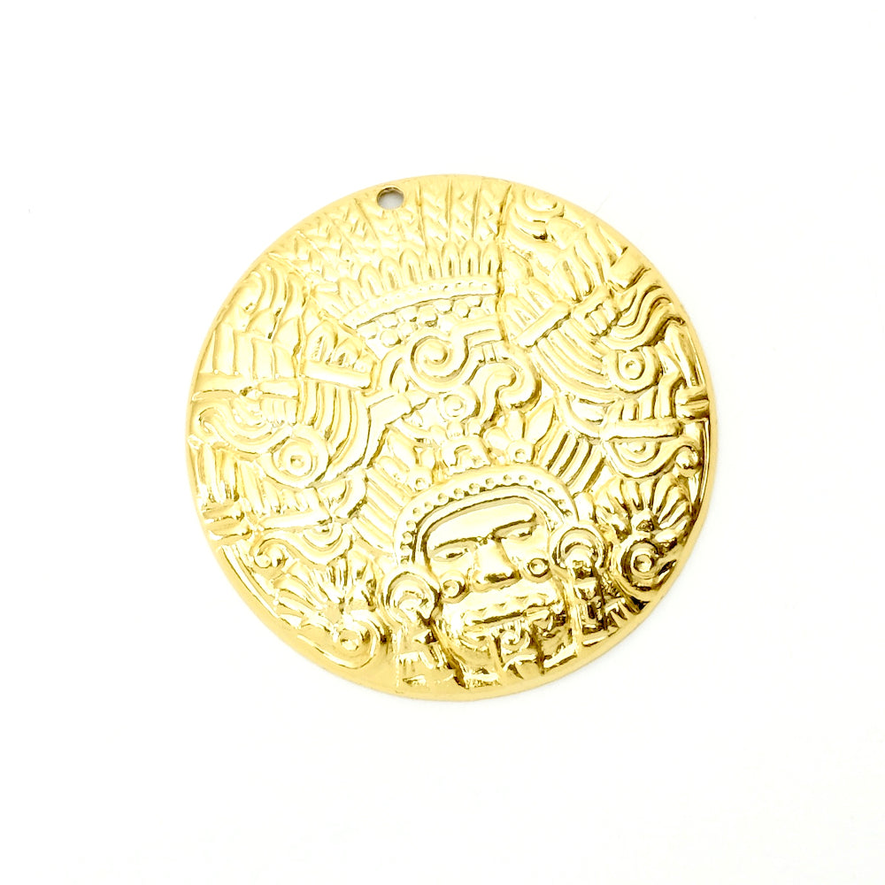 Pendentif Maya en laiton doré à l'or fin 24K