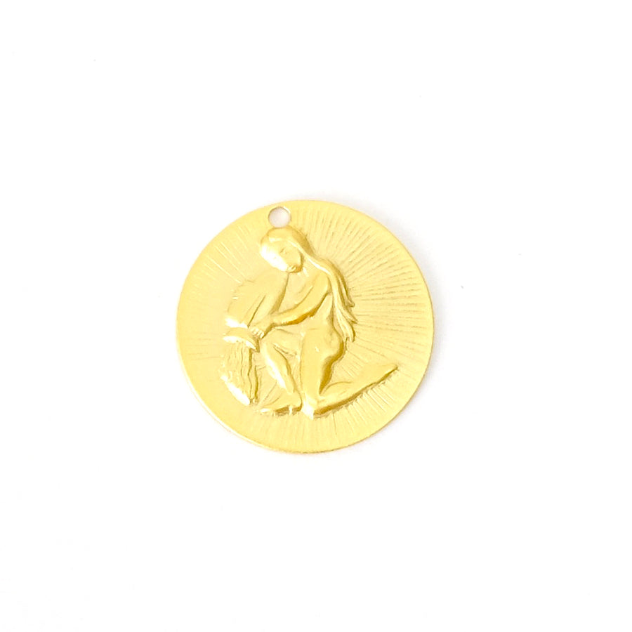 2 pendentifs signe astrologique Verseau en laiton Doré mat à l'or fin 24K