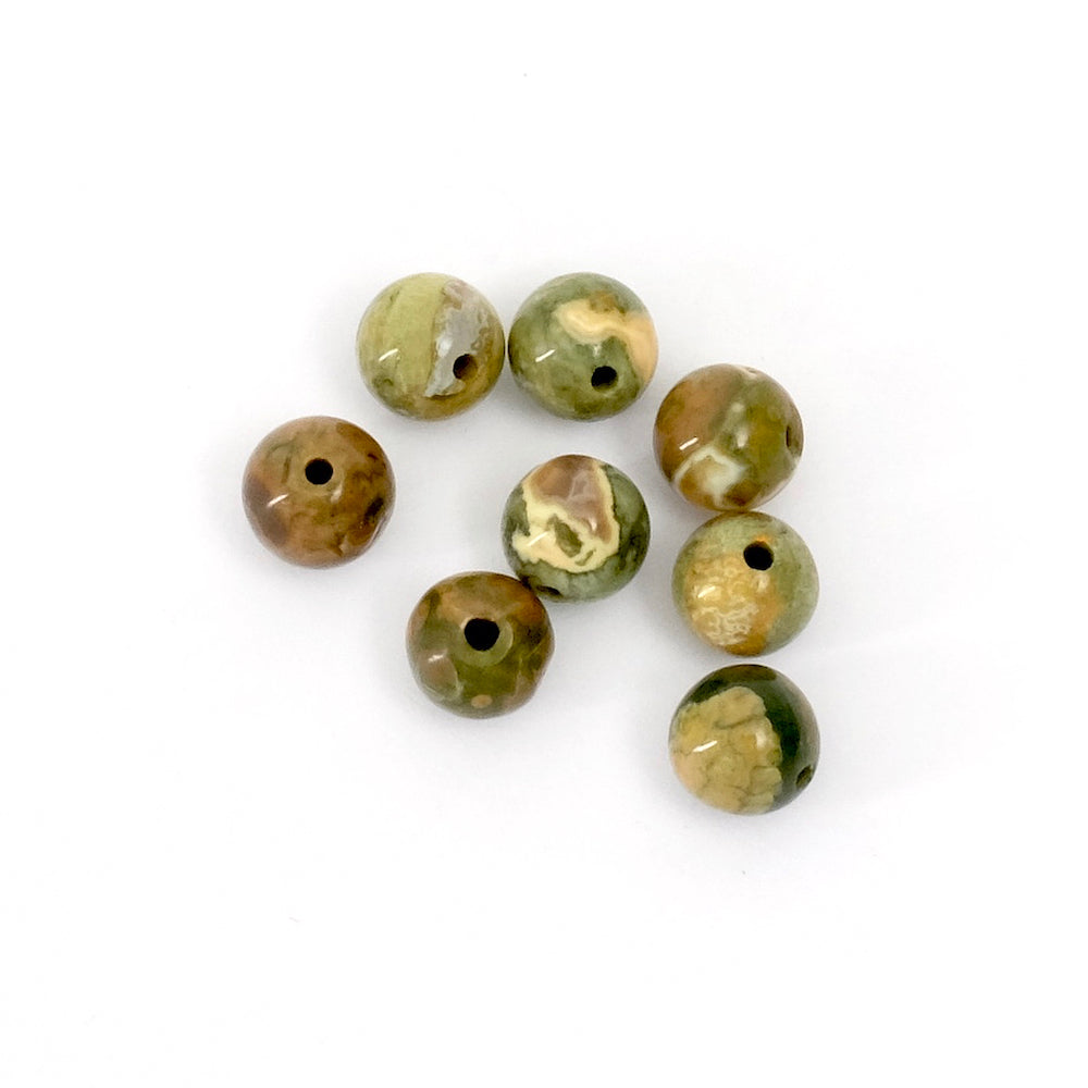 8 perles rondes 6mm naturelles de Jaspe Rhyolite