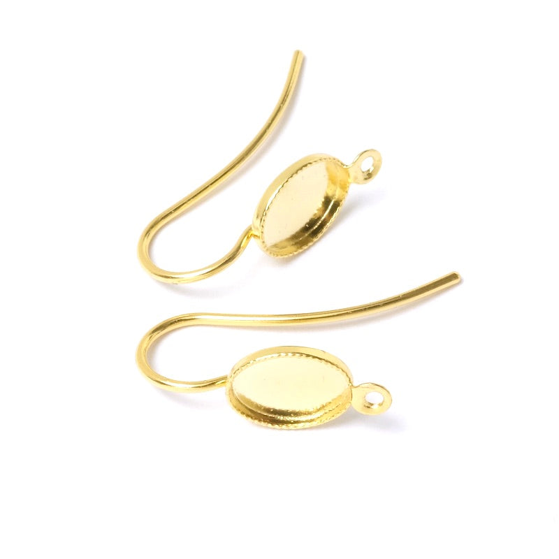 Boucles d'oreilles pour cabochon 6x8mm en Laiton doré à l'or fin 24K, la paire