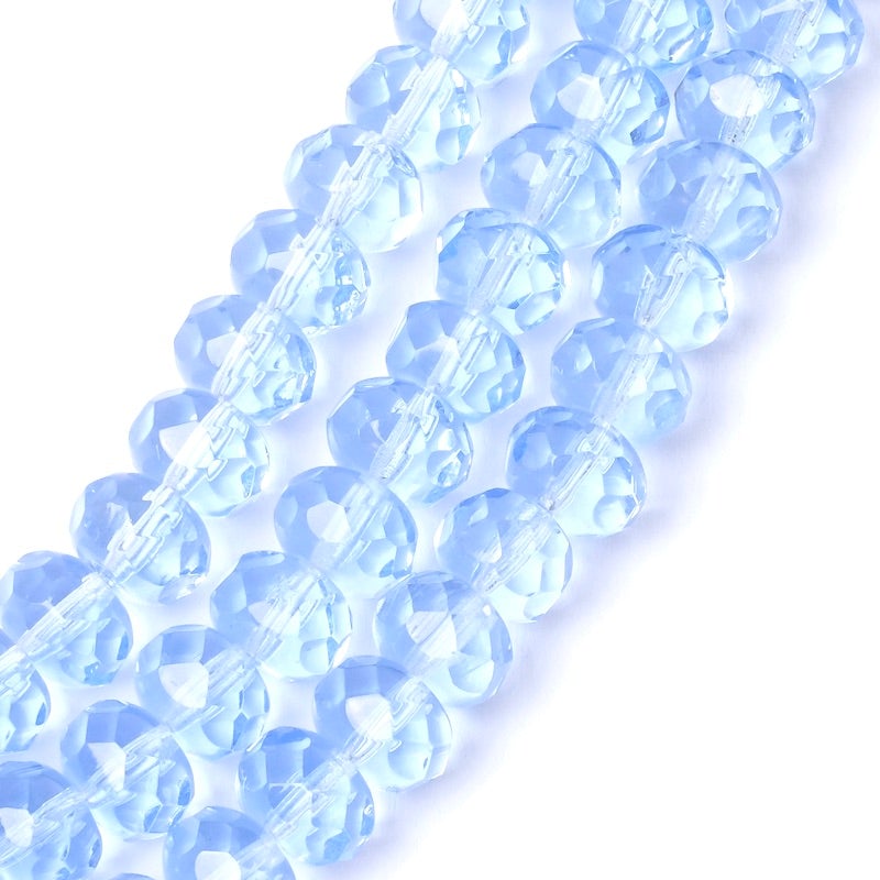 Fil de perles de Bohème facettées Bleu ciel transparent 6x8mm