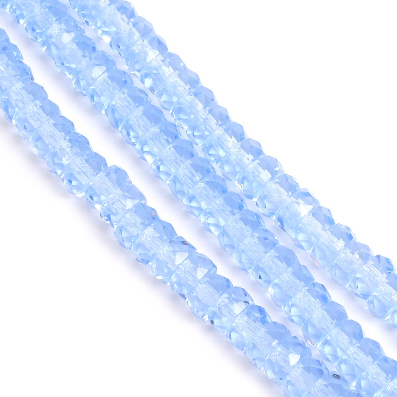 Fil de perles de Bohème rondelles facettées Bleu transparent 3x6mm