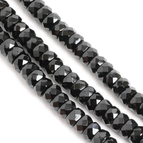10 Perles Rondelles Facettées Jade Noire 6x4mm - Neuf, Pour Création Bijoux Homemade