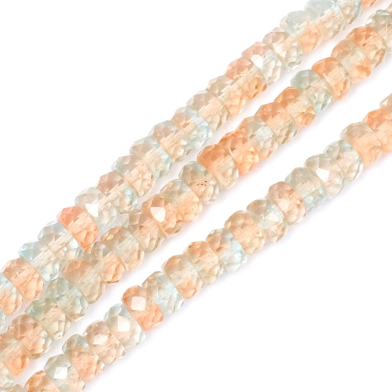 Fil de perles rondelles facettées rose et bleu pastel 4x8mm.