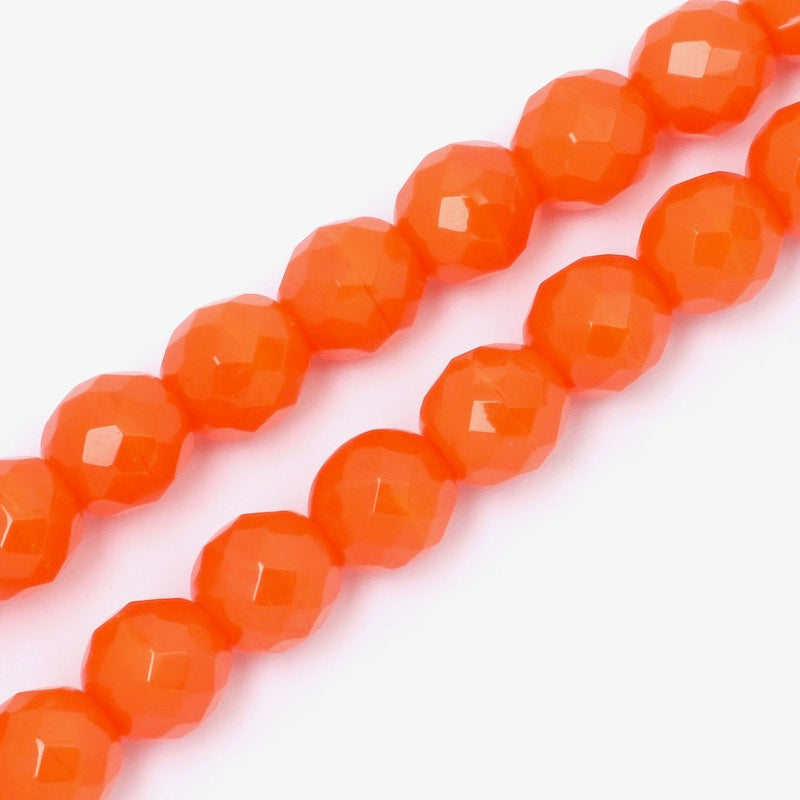 Fil de perles rondes facettées orange opaque de 10mm.