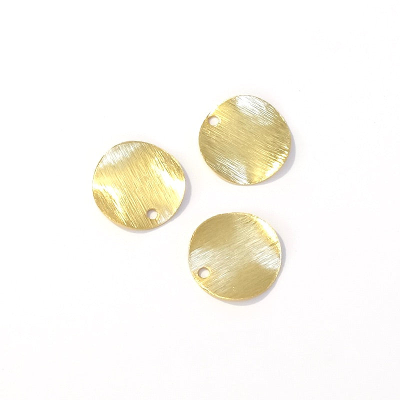 2 pendentifs ronds ondulés effet brossé en laiton Doré à l'or fin 24K Premium