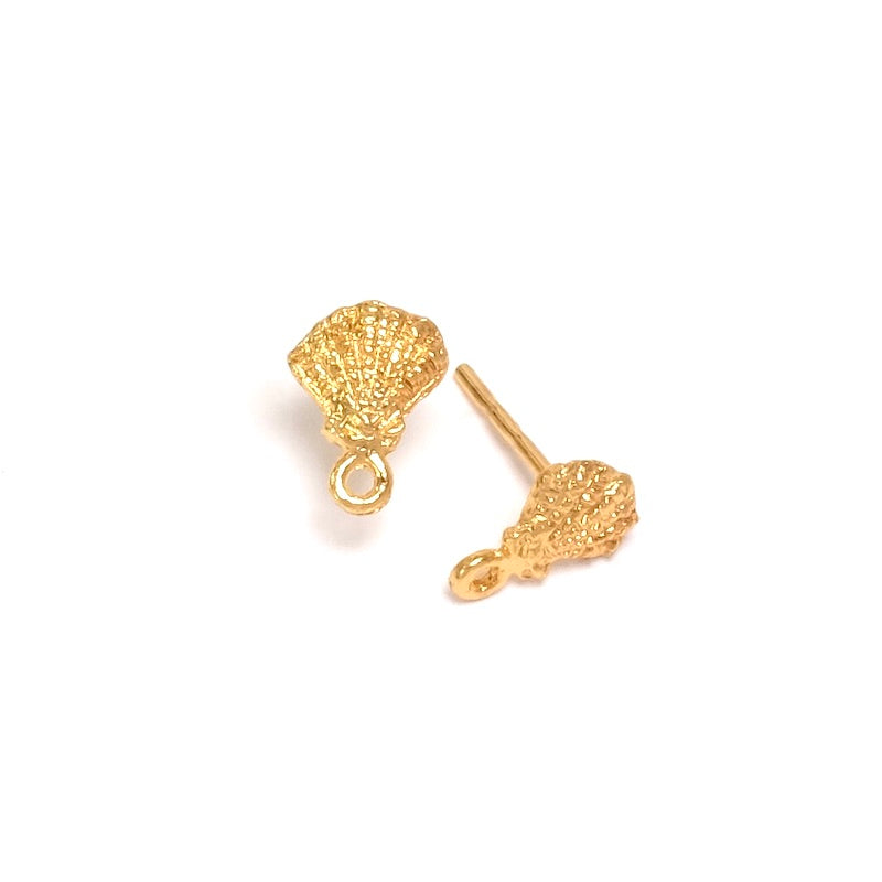 Boucles d'oreilles clous coquillage en laiton doré 24K Premium, la paire